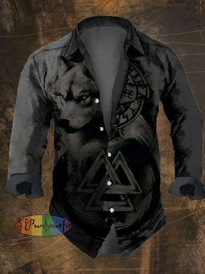 Men’s Vintage Viking Print Long Sleeve Shirt Multicolor / S