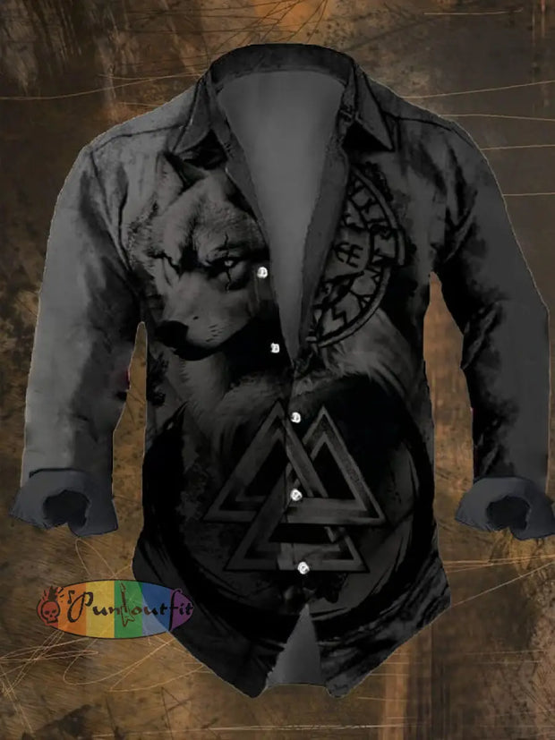 Men’s Vintage Viking Print Long Sleeve Shirt Multicolor / S