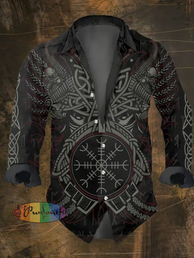 Men’s Vintage Viking Print Long Sleeve Shirt Multicolor / S