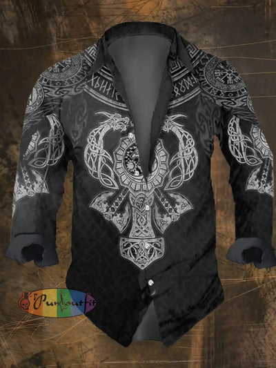 Men’s Vintage Viking Print Long Sleeve Shirt Multicolor / S