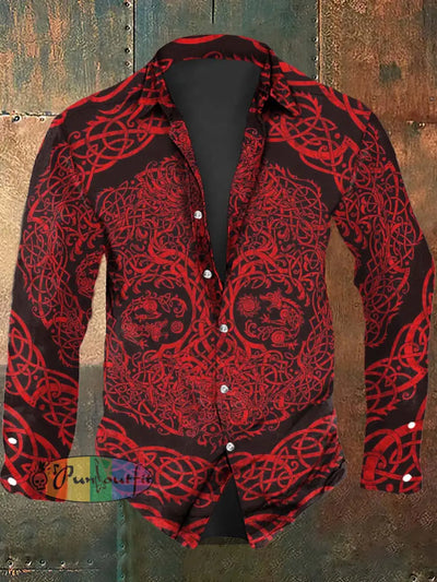 Mens Vintage Viking Totem Print Long Sleeve Shirt As Picture / S