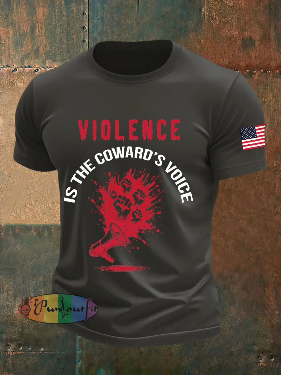 Men’s Violence Is the Coward’s Voice Printed Casual T-shirt Dark Gray / S
