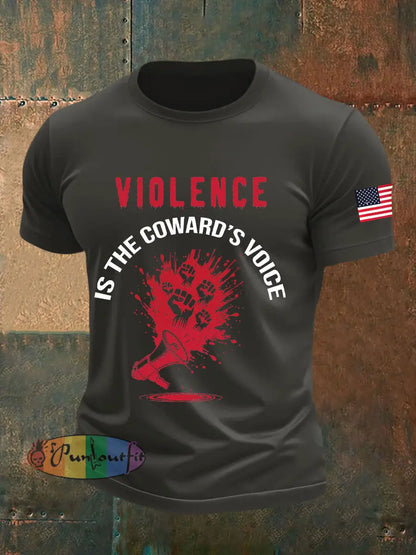 Men’s Violence Is the Coward’s Voice Printed Casual T-shirt Dark Gray / S