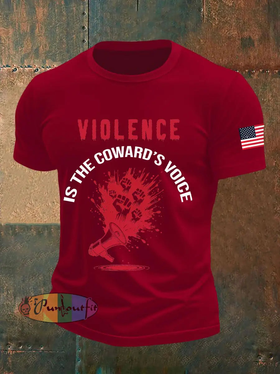 Men’s Violence Is the Coward’s Voice Printed Casual T-shirt Deep Red / S