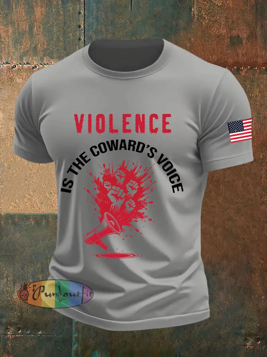 Men’s Violence Is the Coward’s Voice Printed Casual T-shirt Light Gray / S