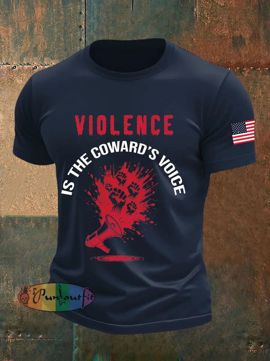 Men’s Violence Is the Coward’s Voice Printed Casual T-shirt Navy Blue / S