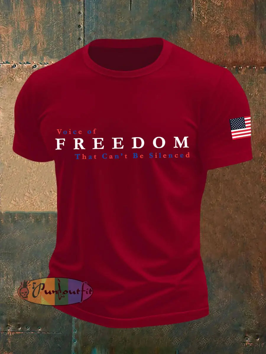 Men’s Voice of Freedom Printed Casual T-shirt Deep Red / S