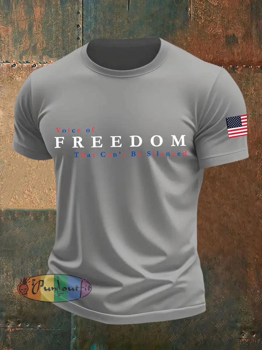 Men’s Voice of Freedom Printed Casual T-shirt Light Gray / S