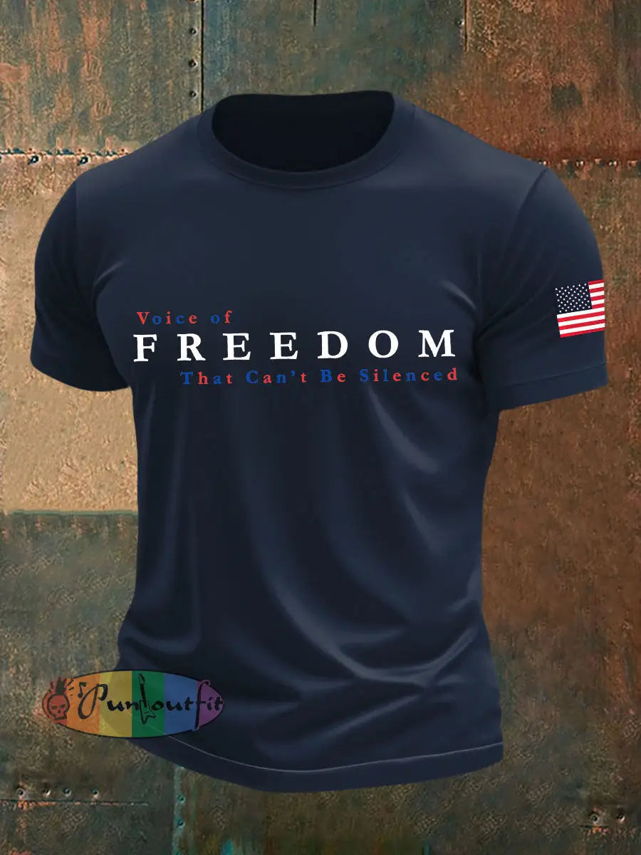 Men’s Voice of Freedom Printed Casual T-shirt Navy Blue / S