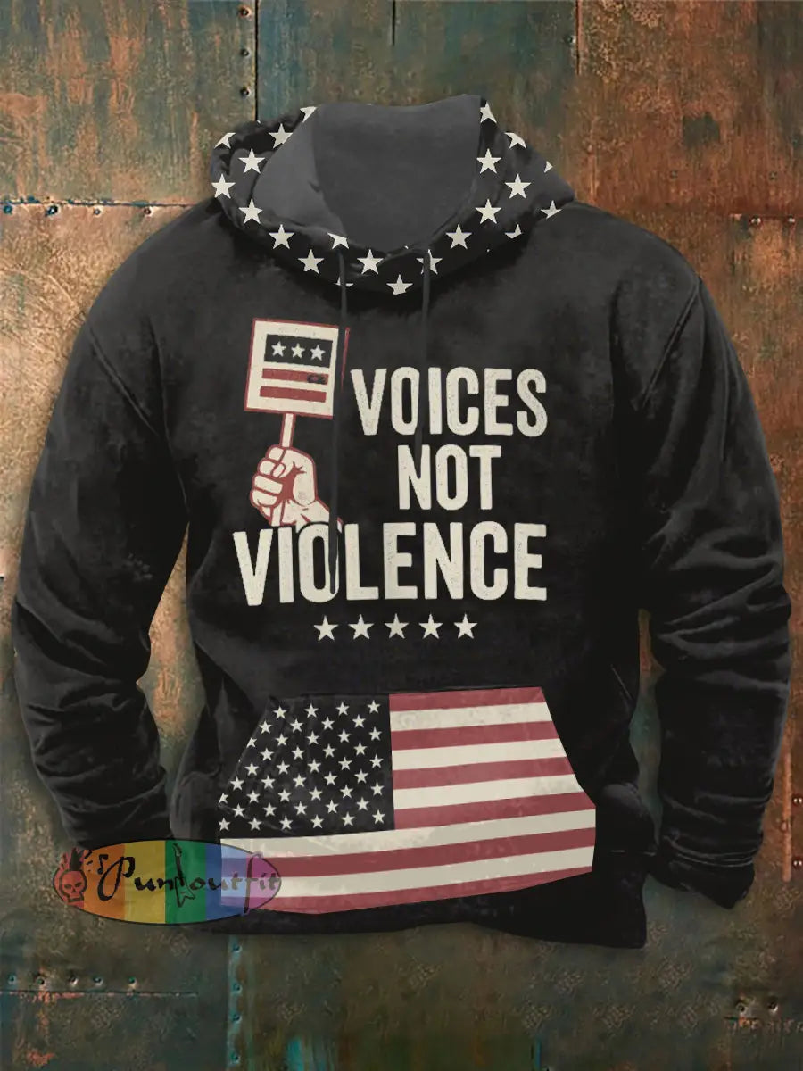 Men’s Voices Not Violence Printed Long Sleeve Hoodie As picture / S