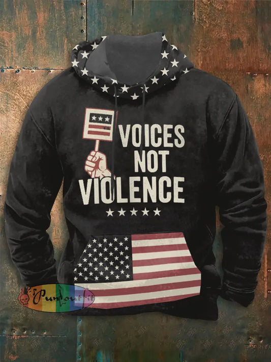 Men’s Voices Not Violence Printed Long Sleeve Hoodie As picture / S