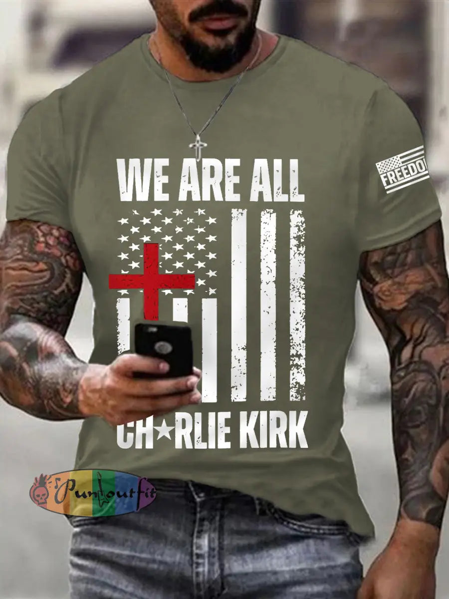 Men’s We Are All Charlie Kirk Army Now! R.I.P Charlie Kirk Tee Army Green / S