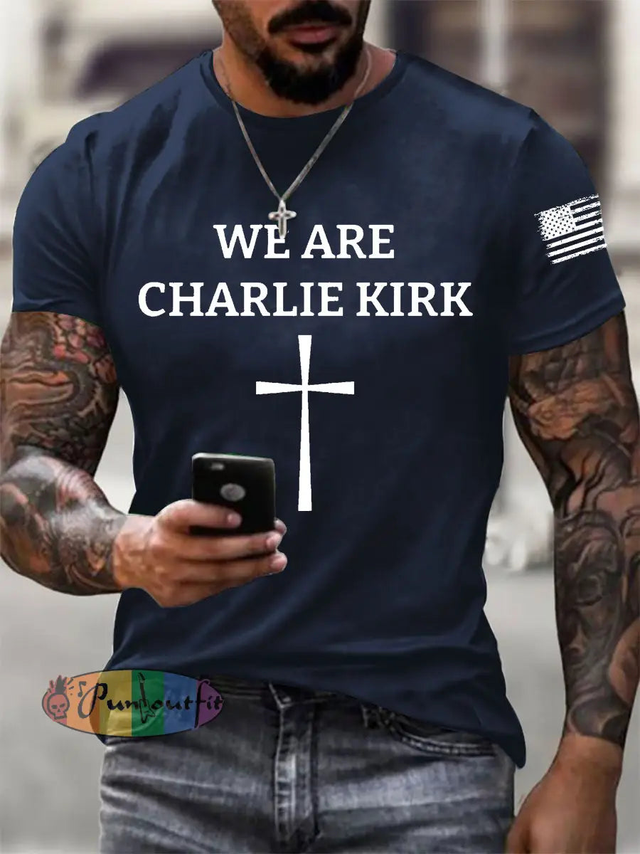 Men’s We Are Charlie Kirk Short-sleeved T-shirt Navy Blue / S