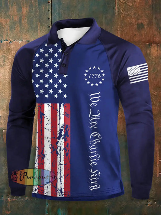 Men’s We Are Charlie Print Long Sleeves Shirt Blue / S