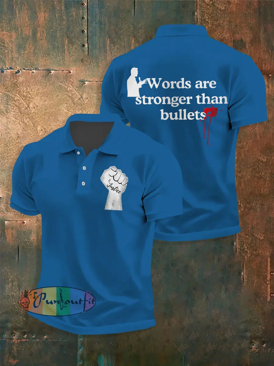 Men’s Words Are Stronger Than Bullets Print Shirt Blue / S