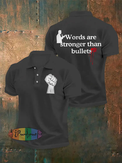 Men’s Words Are Stronger Than Bullets Print Shirt Dark Gray / S