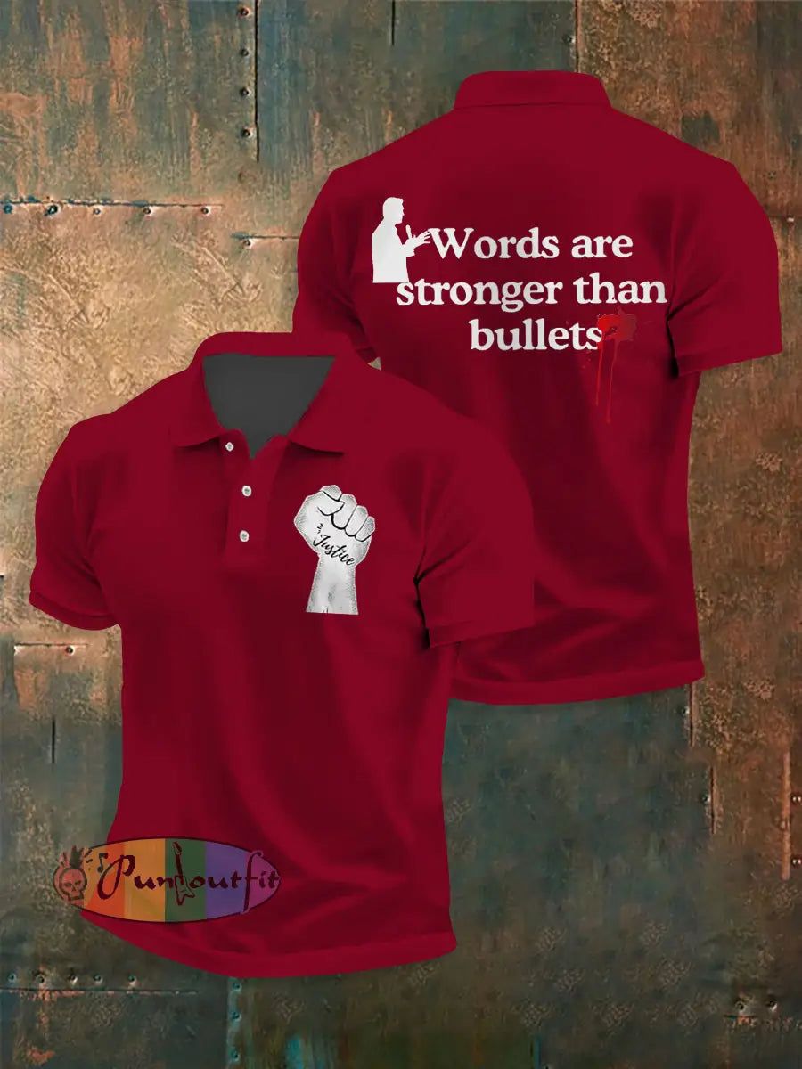 Men’s Words Are Stronger Than Bullets Print Shirt Deep Red / S