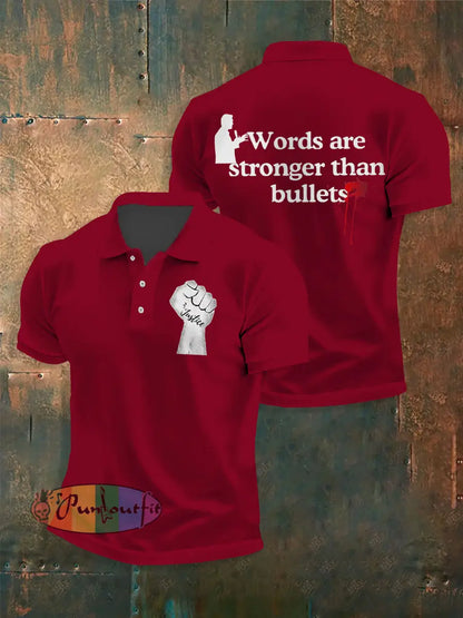 Men’s Words Are Stronger Than Bullets Print Shirt Deep Red / S