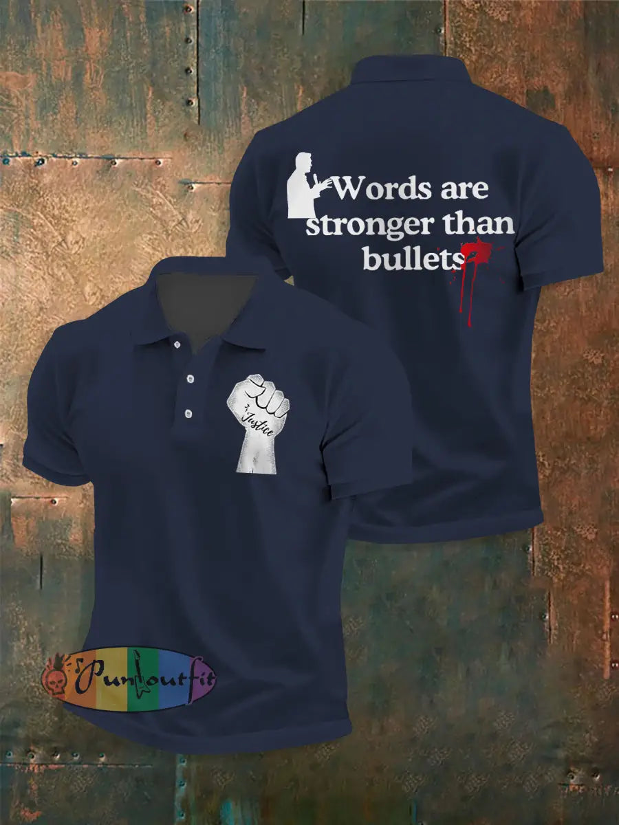 Men’s Words Are Stronger Than Bullets Print Shirt Navy Blue / S