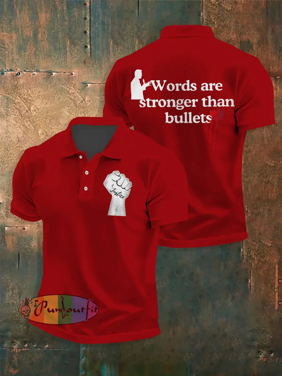 Men’s Words Are Stronger Than Bullets Print Shirt Pure Red / S