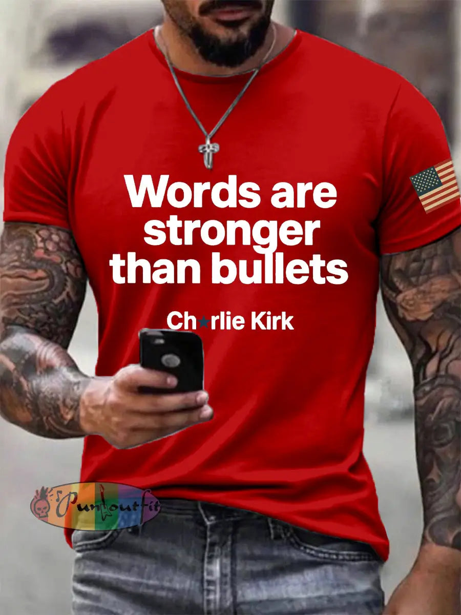 Men’s Words Are Stronger Than Bullets Print T-Shirt Red / S