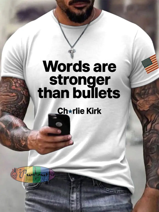 Men’s Words Are Stronger Than Bullets Print T-Shirt White / S