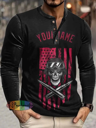 Men’s You Kill Me Print Henley Neck Long Sleeve T-Shirt Red / S