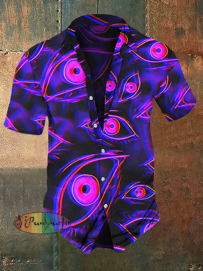 Men’s3D Magic Eyes Print Casual Vintage Shirt Black / S