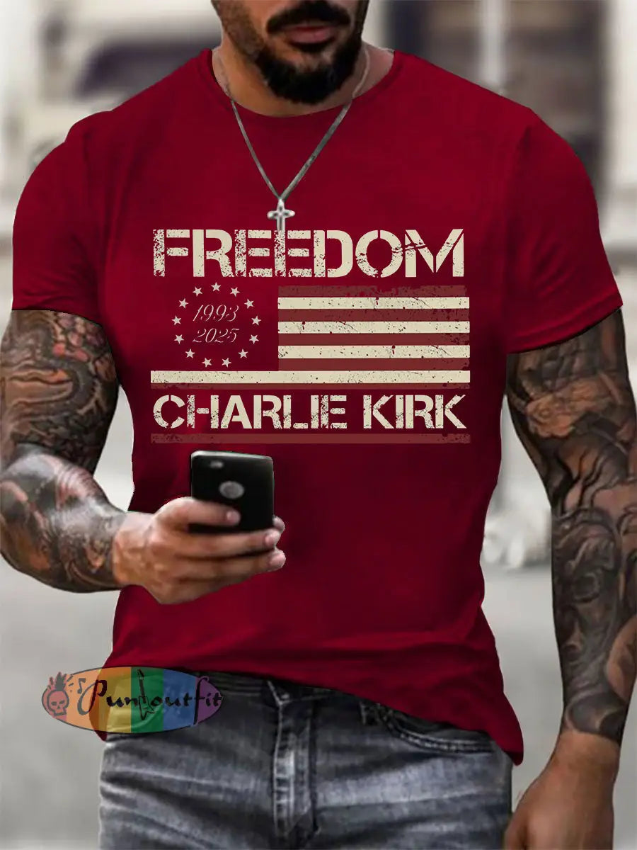 Men’sFreedom Charlie Kirk Short-sleeved T-shirt Deep Red / S
