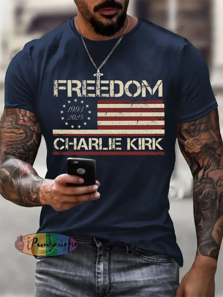 Men’sFreedom Charlie Kirk Short-sleeved T-shirt Navy Blue / S