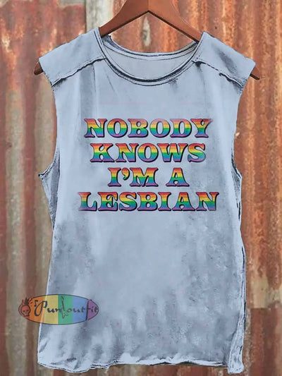 Nobody Knows Print Casual Crew Neck Vest Light Blue / S