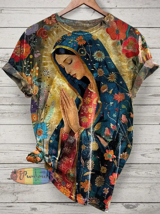 Nun Printed Vintage Fashion Loose Short Sleeve T-Shirt Colorful / S