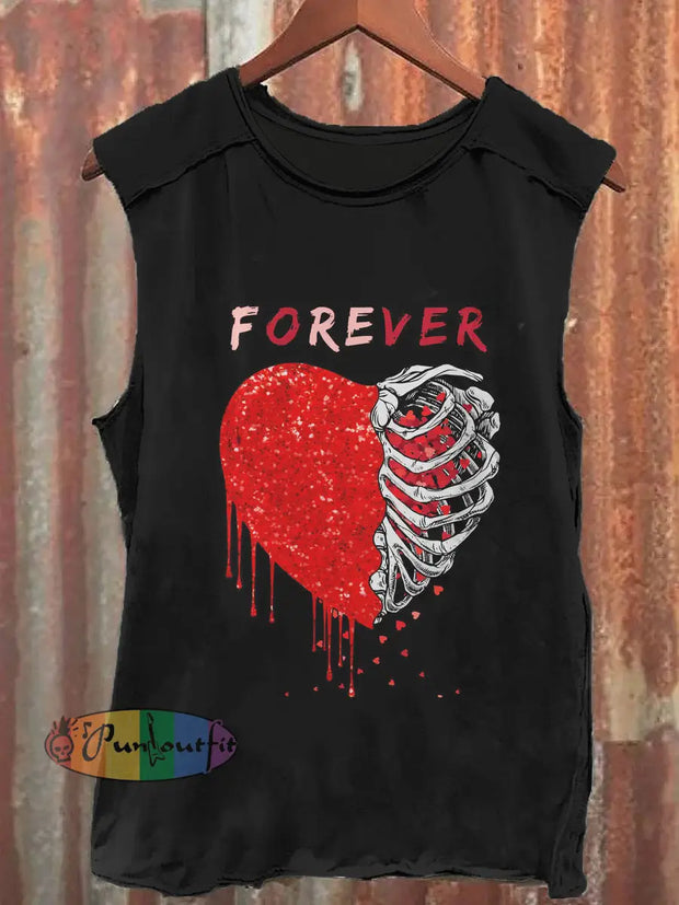 Punk Forever Love Print Casual Crew Neck Vest Black / S