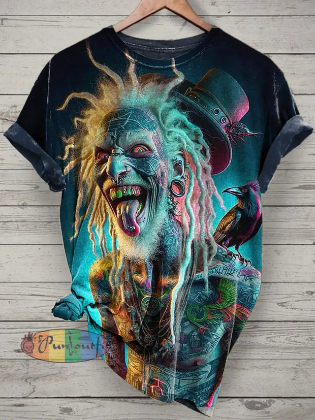Punk Joker Printed Vintage Fashion Loose Short Sleeve T-Shirt Navy Blue / S