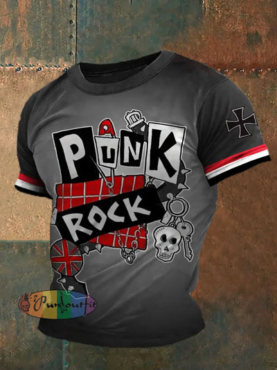 Punk Printed Vintage Fashion Loose Short Sleeve T-Shirt Gray / S