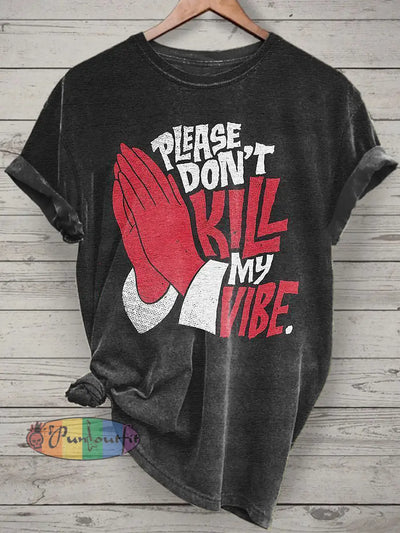 Put The Palms Together Printed Vintage Fashion Loose Short Sleeve T-Shirt Black / S