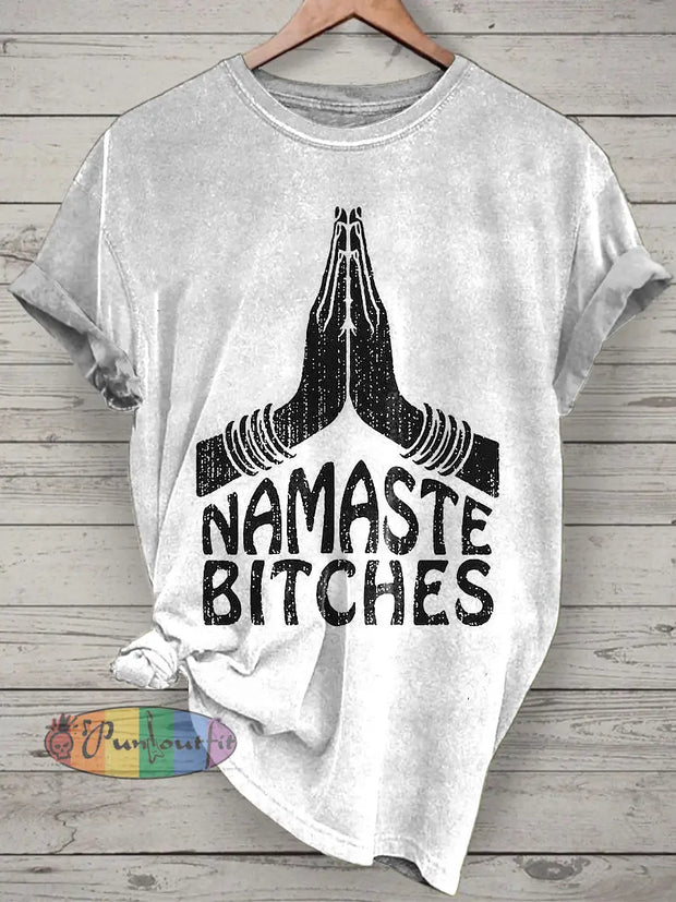 Put The Palms Together Printed Vintage Fashion Loose Short Sleeve T-Shirt White / S