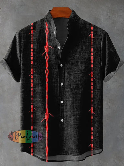 Red Iron Thorn Decorative Pattern Casual 100% Cotton Shirt Multicolor / S NEW IN