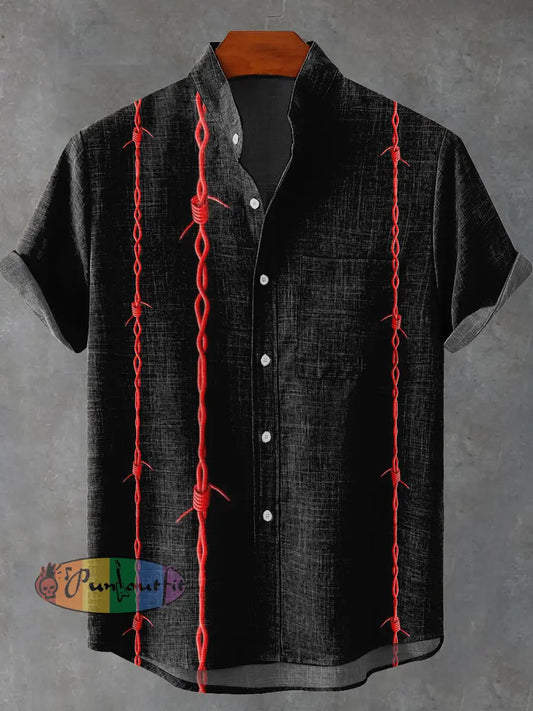 Red Iron Thorn Decorative Pattern Casual 100% Cotton Shirt Multicolor / S NEW IN
