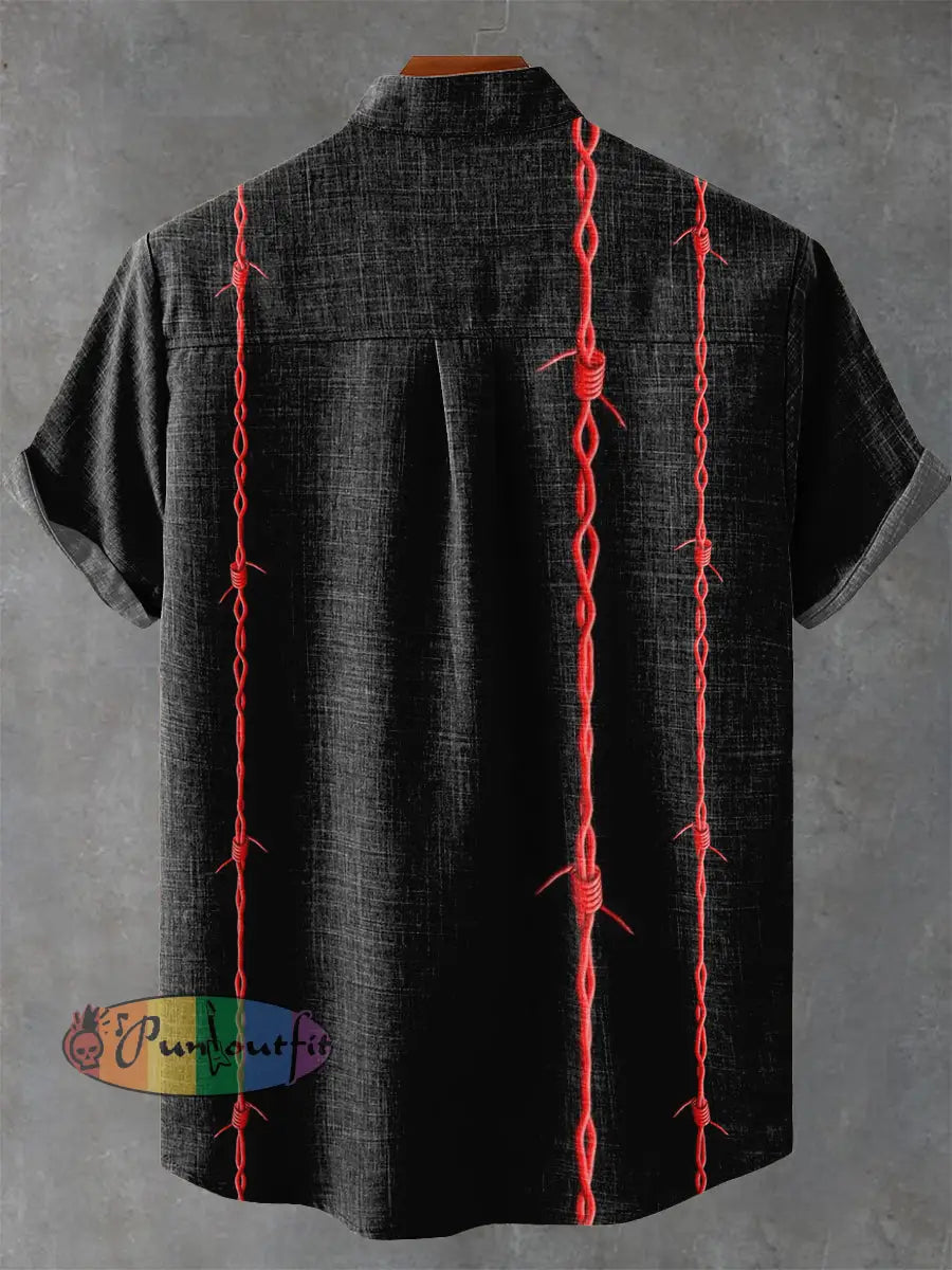 Red Iron Thorn Decorative Pattern Casual 100% Cotton Shirt NEW IN