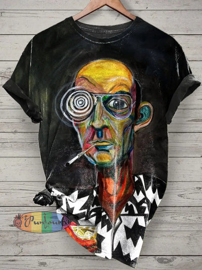 Retro Abstract Printed Vintage Fashion Loose Short Sleeve T-Shirt Black / S
