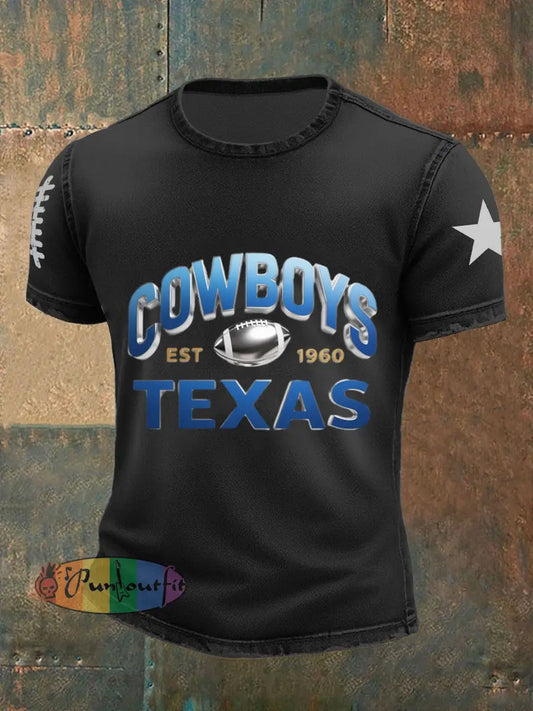 Retro American Football Print Casual Cotton Short Sleeve T Shirt Black / S