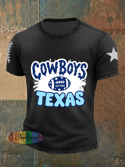 Retro American Football Print Casual Cotton Short Sleeve T Shirt Black / S