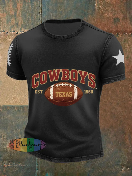 Retro American Football Print Casual Cotton Short Sleeve T Shirt Black / S