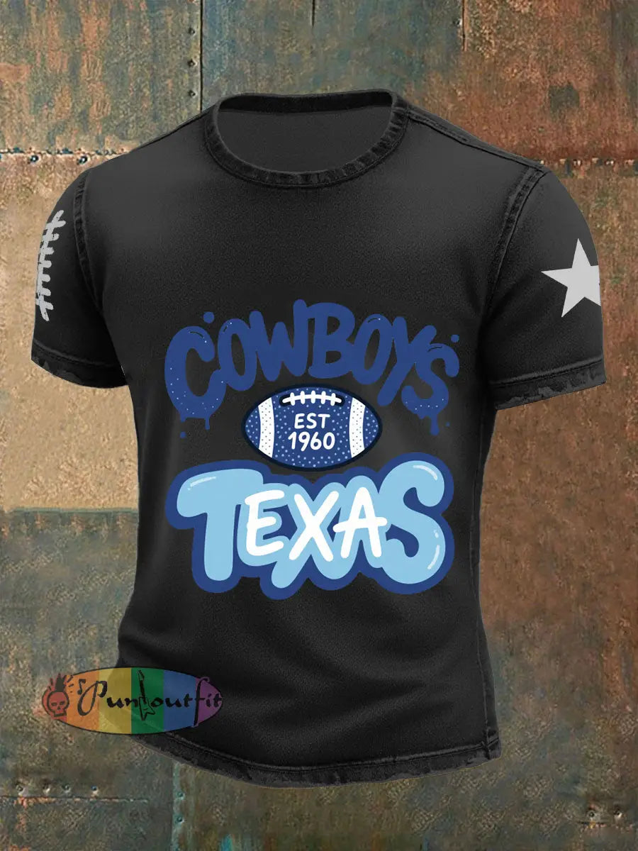 Retro American Football Print Casual Cotton Short Sleeve T Shirt Black / S