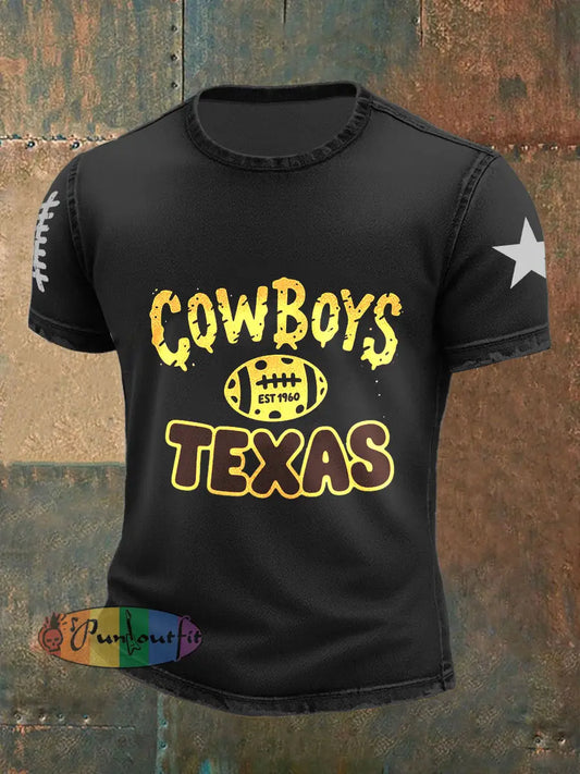 Retro American Football Print Casual Cotton Short Sleeve T Shirt Black / S