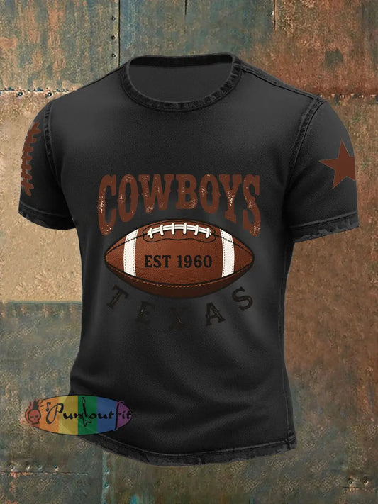 Retro American Football Print Casual Cotton Short Sleeve T Shirt Black / S