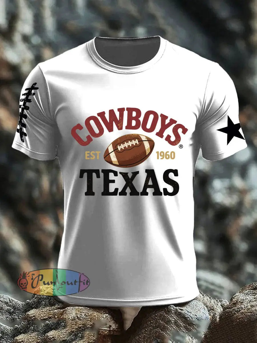 Retro American Football Print Casual Cotton Short Sleeve T Shirt White / S