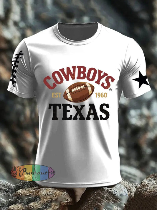 Retro American Football Print Casual Cotton Short Sleeve T Shirt White / S