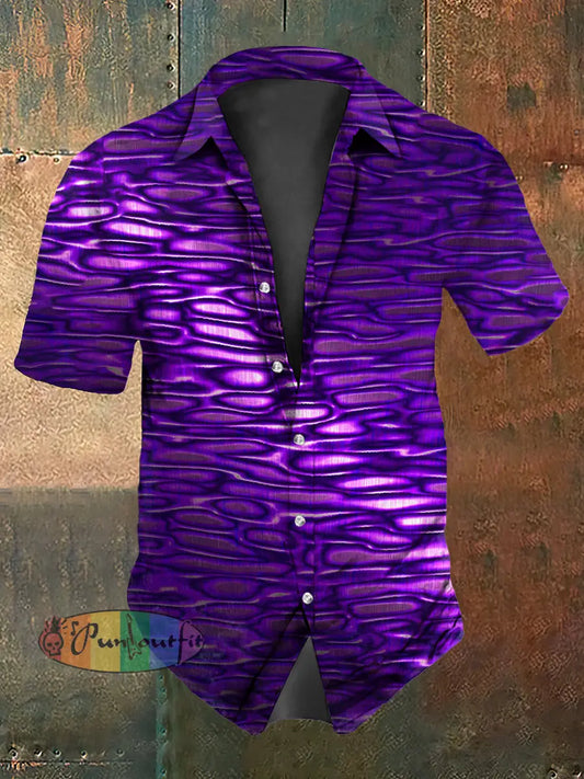 Retro Gothic Stage Purple Gradient Abstract Print Casual Cotton Short Sleeve Shirt Purple / S